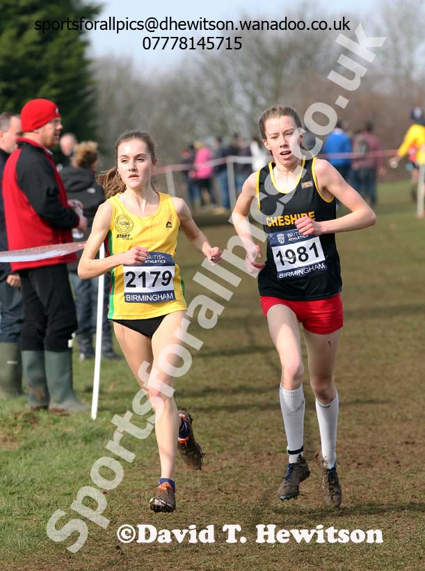 Lydia Turner (North East) and Harriet Knowles-Jones (Cheshire) lead the under-17 womens Inter Counties Cross Country, Cofton Park, Birmingham. Photo: David T. Hewitson/Sports for All Pics